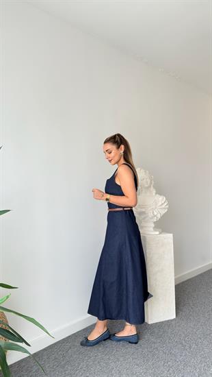 Luena Kemer Detaylı Askılı Jean Elbise 