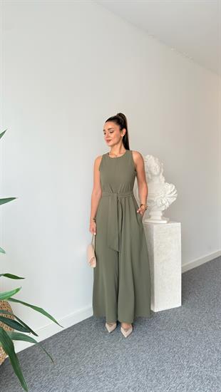 Carta Kuşaklı Haki Bol Paça Tulum