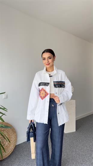 Patchwork Beyaz Jean Ceket