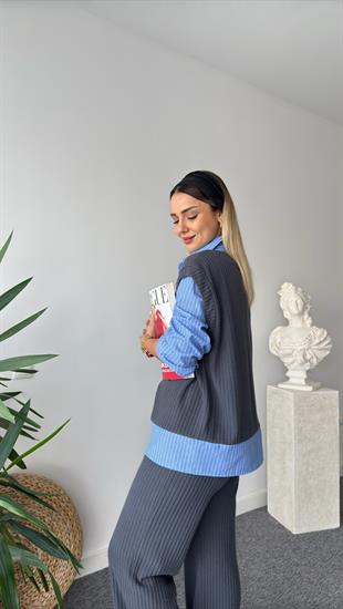 Gömlek Detaylı Örme İkili Takım 