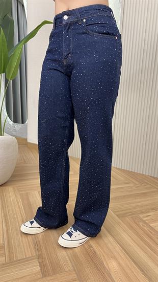 Lacivert Taş Detaylı Straight Likralı Jean