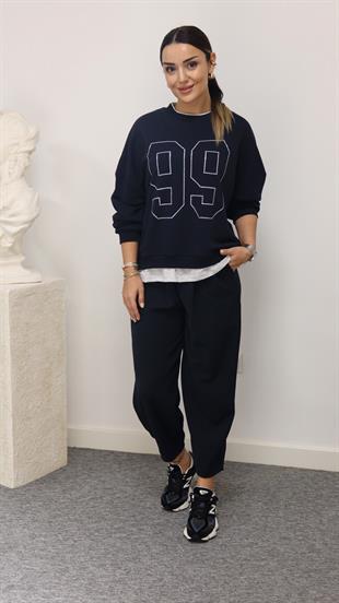 99 Yazılı Tshirt Detaylı Lacivert Sweatshirt