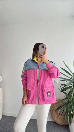 Efil Jean Detaylı Pembe Paraşüt Ceket
