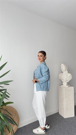Pul Detaylı Astarlı Mevsimlik Denim Mont