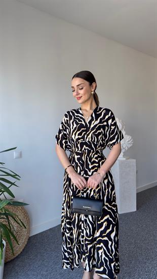 Kahve Renk Geçişli Zebra Desen Elbise 