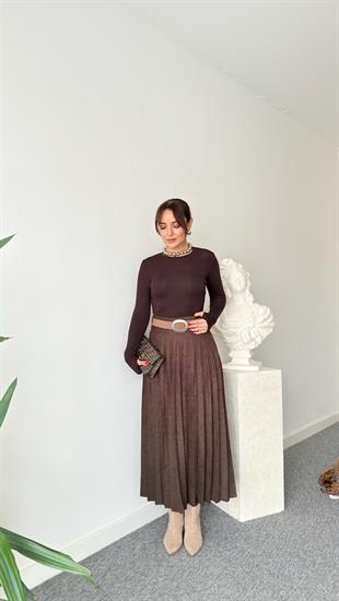Kahve Nole Zra Model Piliseli Süet Etek