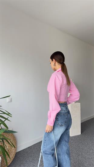 Korse Efektli Orj Model Pembe Gömlek