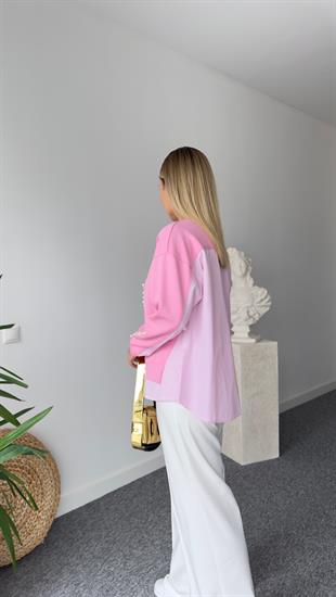 İnci Detaylı Gömlek Garni Pembe Modal Sweat