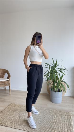 Beli Lastikli Siyah Gabardin Pantolon