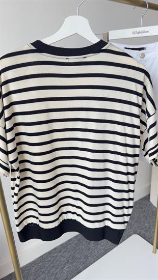 Neda Çizgili Kot Garni Ekru Tshirt