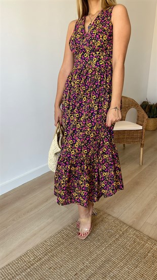 Orijinal Marka Kuşaklı Floral Desen Elbise