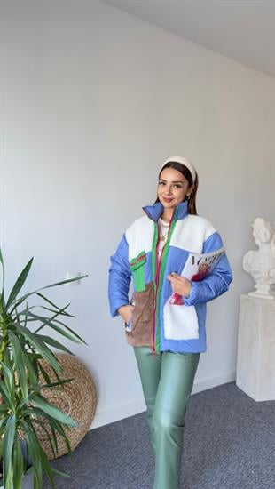 Lendi Peluş Detaylı Mavi Tasarım Mont