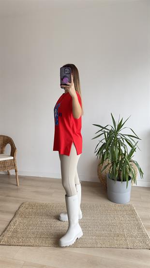 M Baskı Kırmızı Tshirt