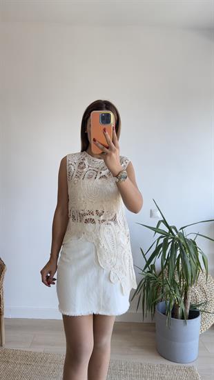 Marka Model Krem Dantel Bluz 