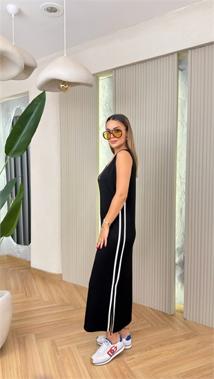 Siyah Fermuar Detaylı Sweat Elbise Takım