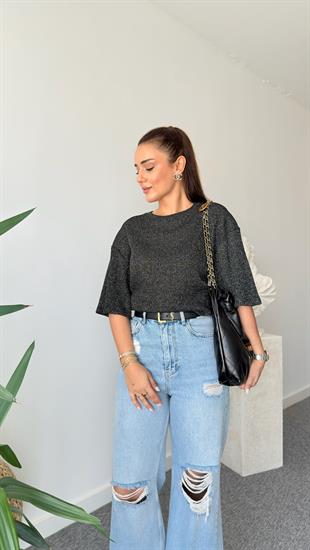 Siyah Simli Orijinal Merserize Bluz