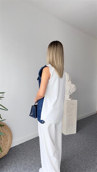 Beyaz Noctur Tasarım Jean Yelekli Takım