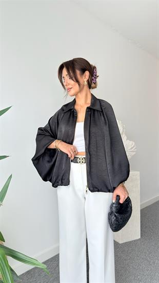 Siyah Seru Zra Model Oversize Saten Ceket  