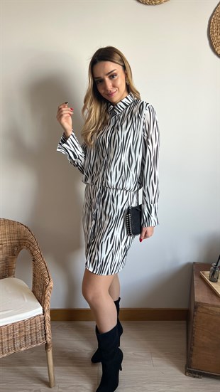 Zebra Desenli Siyah Beyaz Elbise	