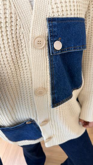 Ekru Linea Kot Garnili Triko Hırka