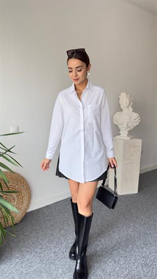 Cepli Beyaz Basic Gömlek