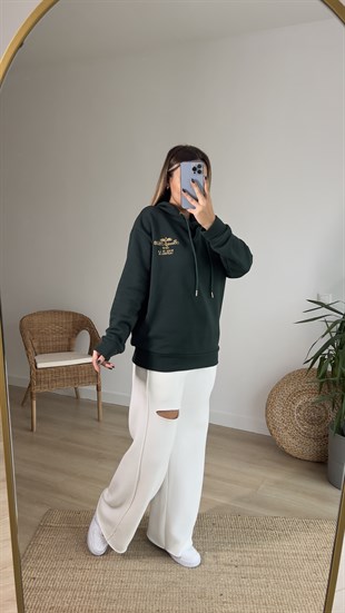  Nakış Detaylı Yeşil Sweatshirt