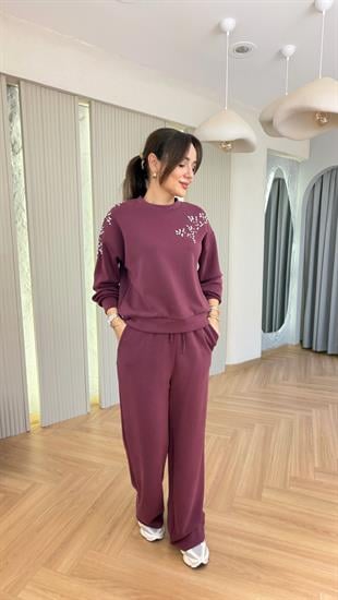 Bordo Rebore Taş Detaylı Modal Takım