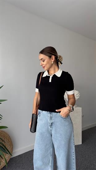Alva Polo Yaka Siyah Triko