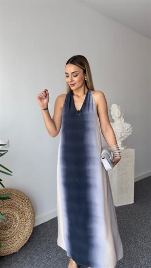 Menos Çiçek Aksesuarlı Desenli Maxi Elbise