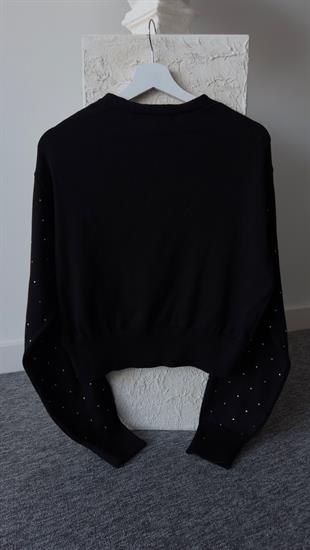 Marka Model Taşlı V Yaka Siyah Triko Hırka