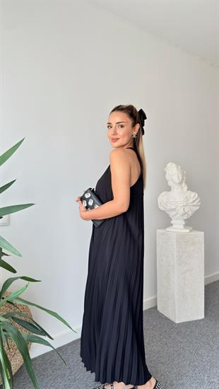 Siyah Ofil Orj Model Astarlı Şifon Elbise 
