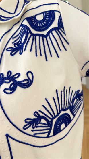 Lumine Mavi Nakış İşlemeli Ceket