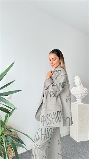 Vino Yazı Detaylı Açık Haki Blazer