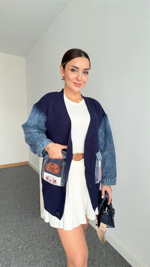 Lacivert Liesta Kot Garnili Hırka