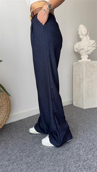Yün Efekt Lacivert Palazzo Pantolon
