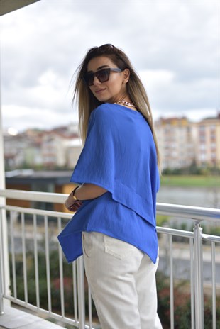 Saks Mavi Asimetrik Kesim Bluz