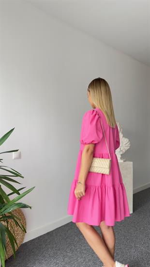 Hakim Yaka Volanlı Pembe Elbise 