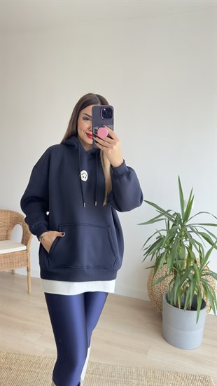 Gülücük Baskılı Şardonlu Lacivert Sweat