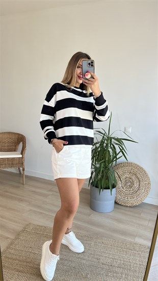 Kalın Çizgili Basic Sweatshirt