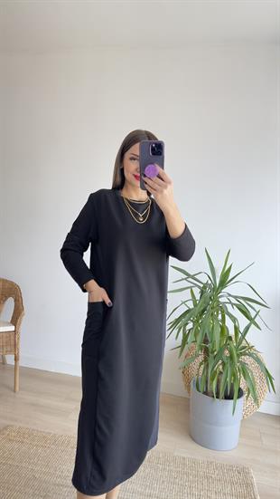Yanları Poplin İki İplik Basic Elbise 