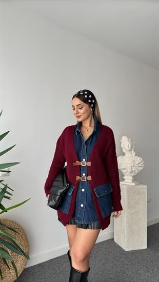 Bordo Neil Kot Gömlek Parçalı Tasarım Hırka