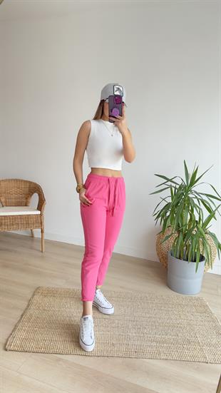 Pembe Paçası Püsküllü Gabardin Pantolon