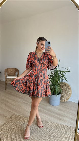 Turuncu Renk Geçişli Tasarım Elbise
