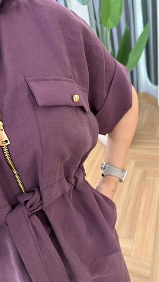 Bordo Sonre Gold Fermuarlı Büzgülü Tensel Takım