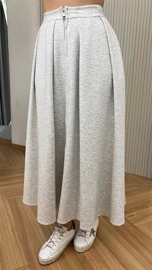 Jette Çift Fermuarlı Premium Gri Modal Etek