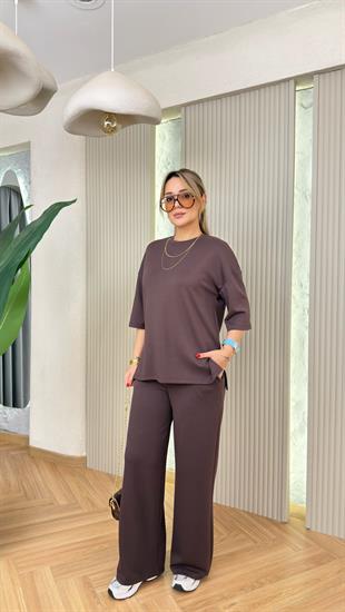 Kahve Sophia Yan Yırtmaçlı Basic Modal Takım