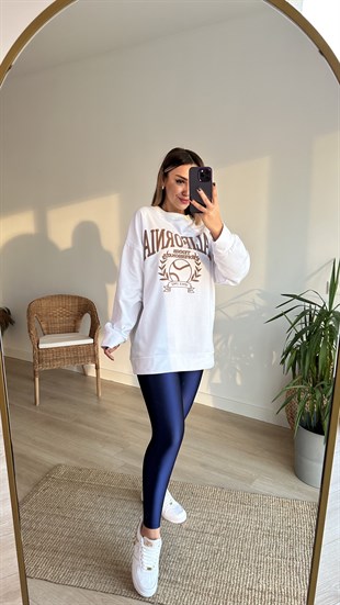 California Baskı Şardonlu Beyaz Sweat