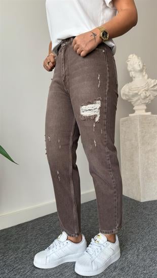 Mothi Yırtık Detaylı Kahve Jean