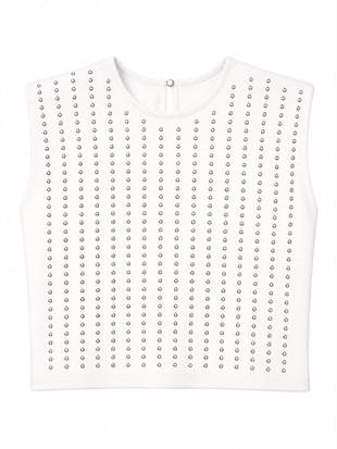 Beyaz Kuşgözü Baskılı Vatkalı Tshirt
