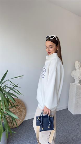 Nyc İşlemeli Fermuar Detay Sweatshirt